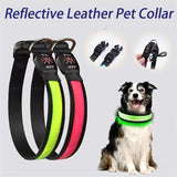 LED Dog Collar Adjustable USB Rechargeable 3 Modes Waterproof Nighttime Safety Reflective Leather Light-up Suitable For Pets
